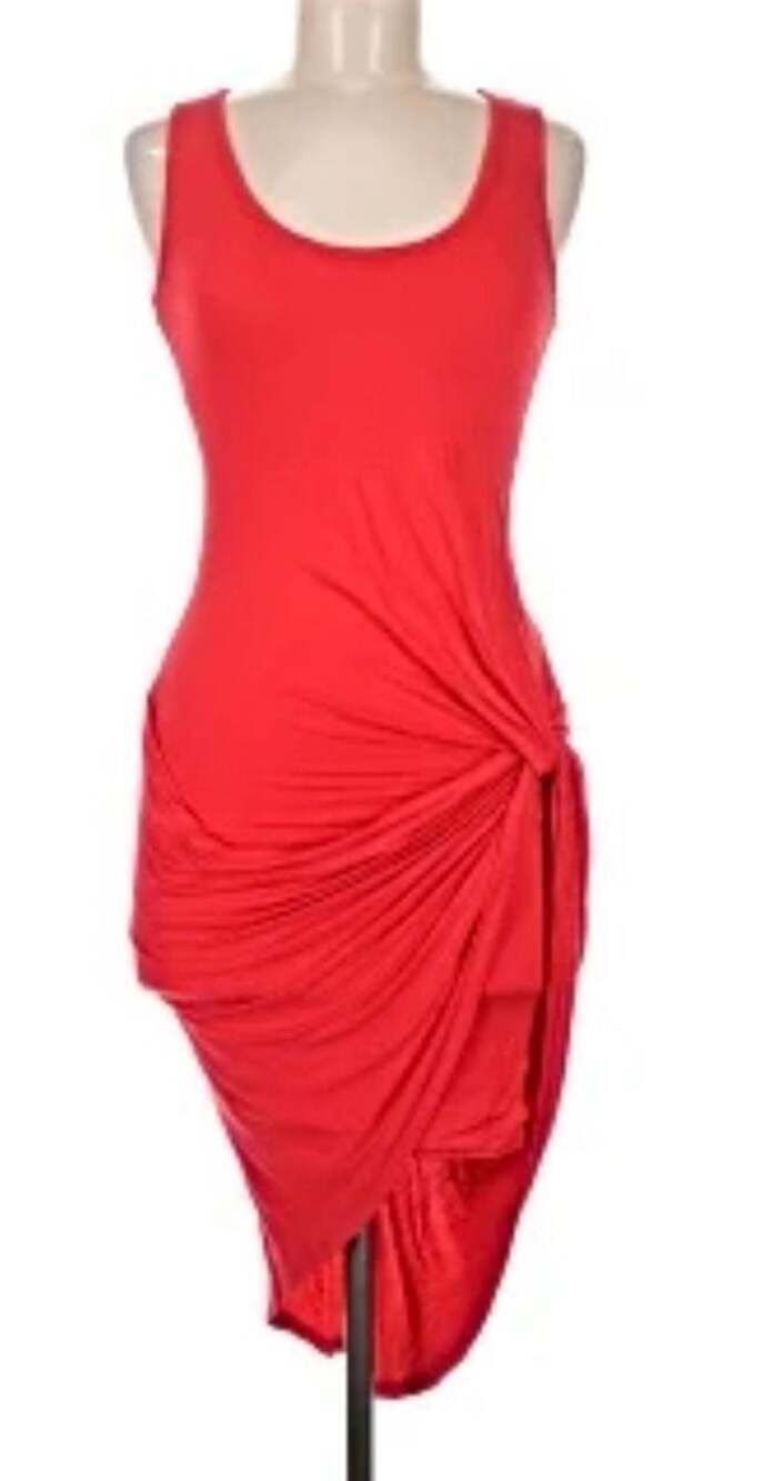 Stella Luce Red Sleeveless Scoop Neck Side Knot Midi Dress Size Large - Picture 1 of 5
